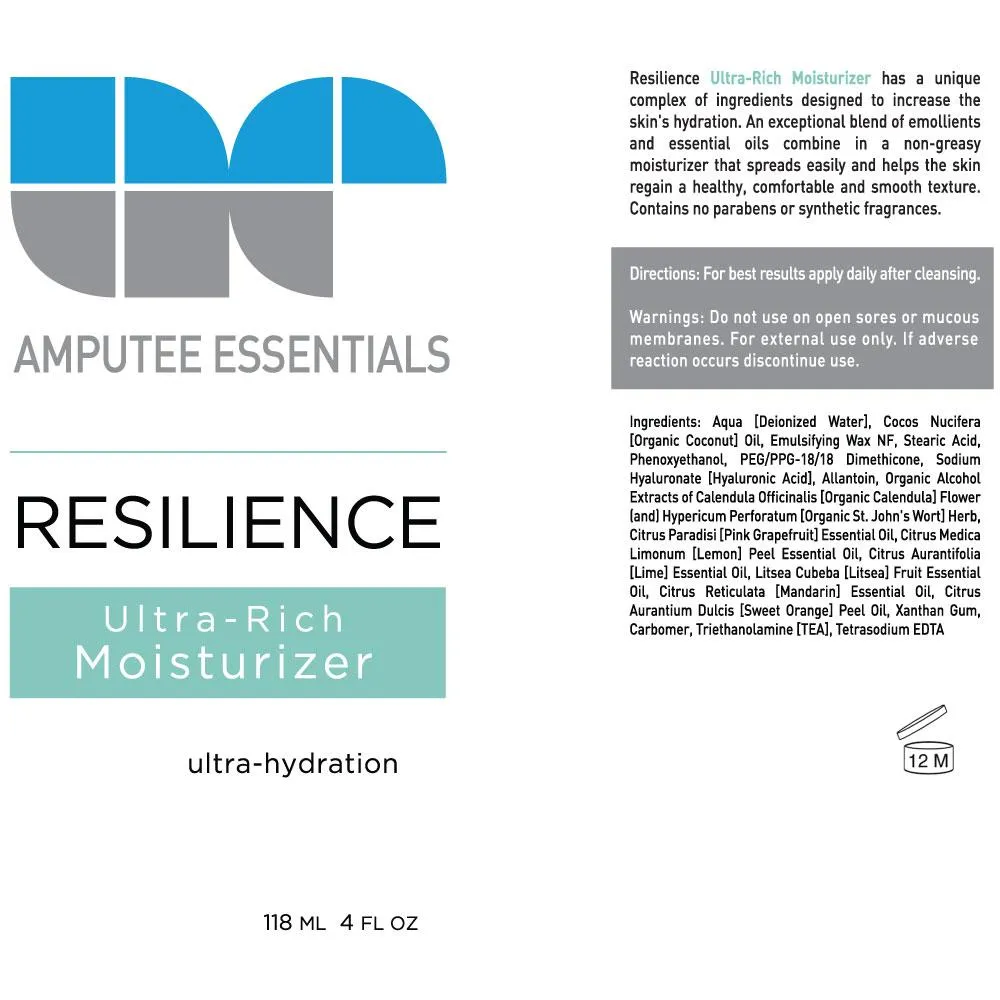 Amputee Essentials Resilience Ultra-Rich Prosthetic Moisturizer, Skin Repair, 4 oz (118 ml) Tube