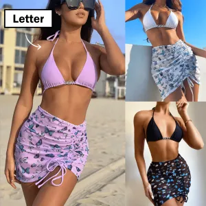 DIY Crystal Letters Halter Bikini Custom Name Bikini Cover Up Skirt Beach Body Jewelry(Custom 1-10 Letters)