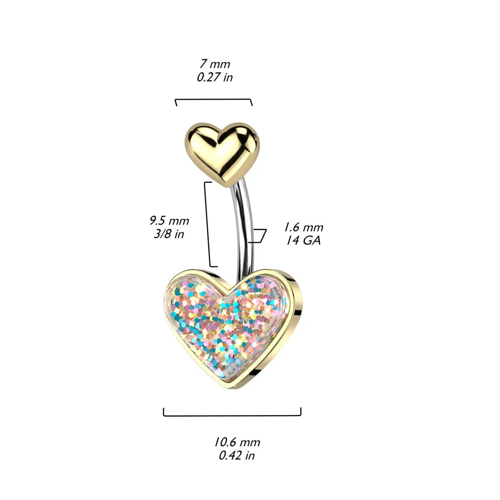 Luiza Puffed Glitter Heart Belly Bar with Gold Plating