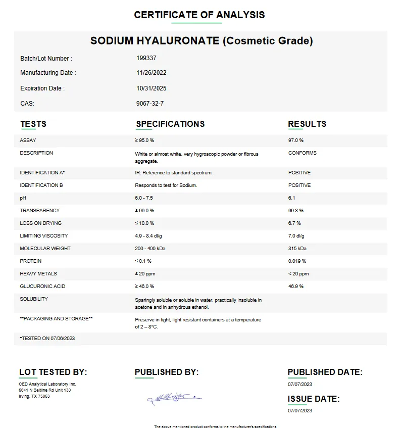 Sodium Hyaluronate (Cosmetic Grade) For Compounding (API) **Refrigerated**