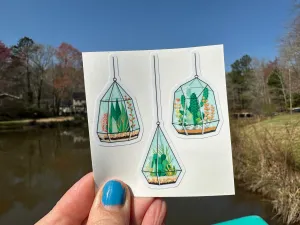 Sticker | 37H | Hanging Plant Terrariums | Waterproof Vinyl Sticker | White | Clear | Permanent | Removable | Window Cling | Glitter | Holographic