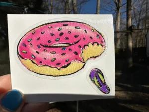 Sticker | 40K | Donut Pool Float | Waterproof Vinyl Sticker | White | Clear | Permanent | Removable | Window Cling | Glitter | Holographic