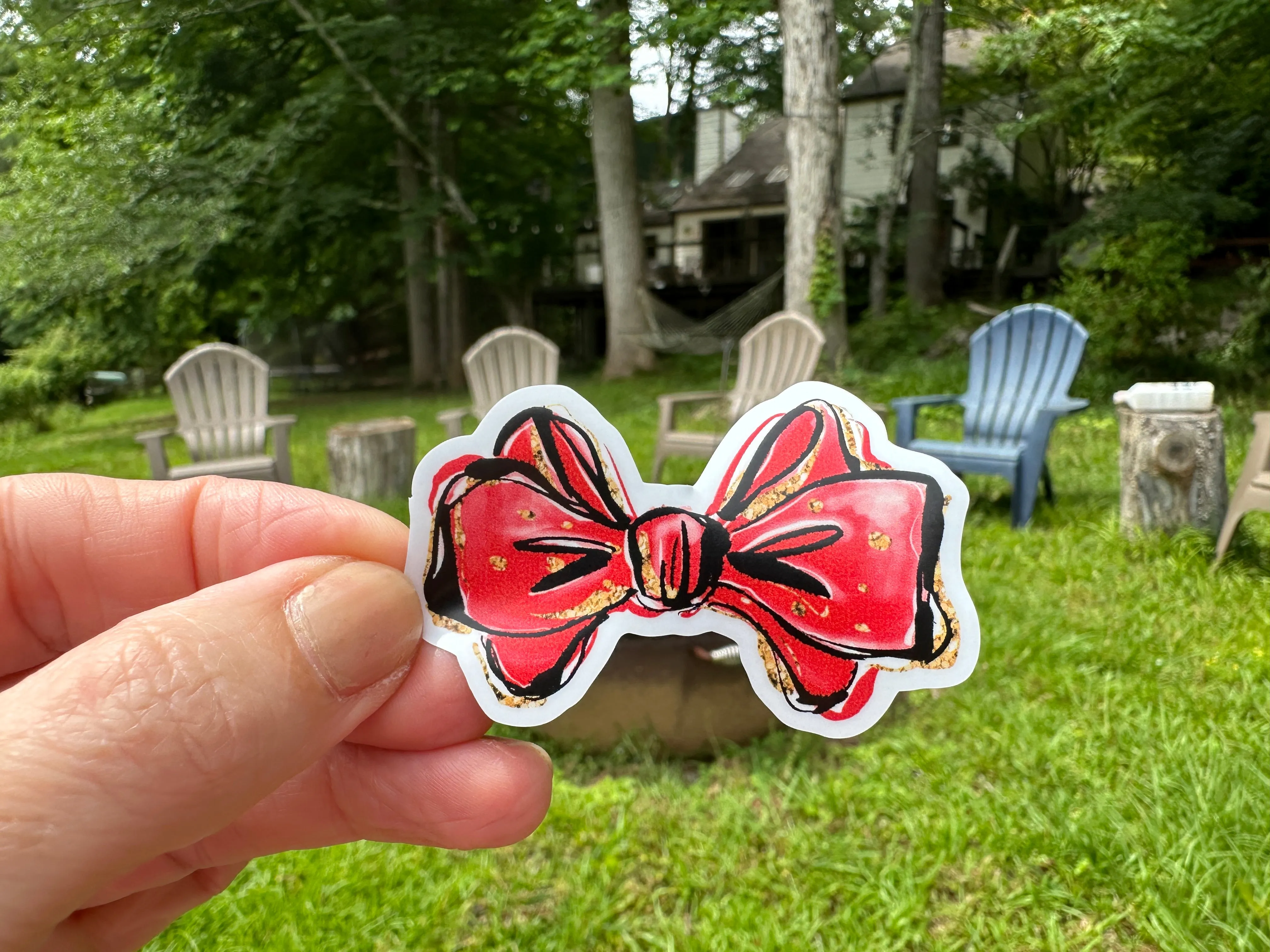 Sticker | Nautical F | Blue and Red Bows | Waterproof Vinyl Sticker | White | Clear | Permanent | Removable | Window Cling | Glitter | Holographic