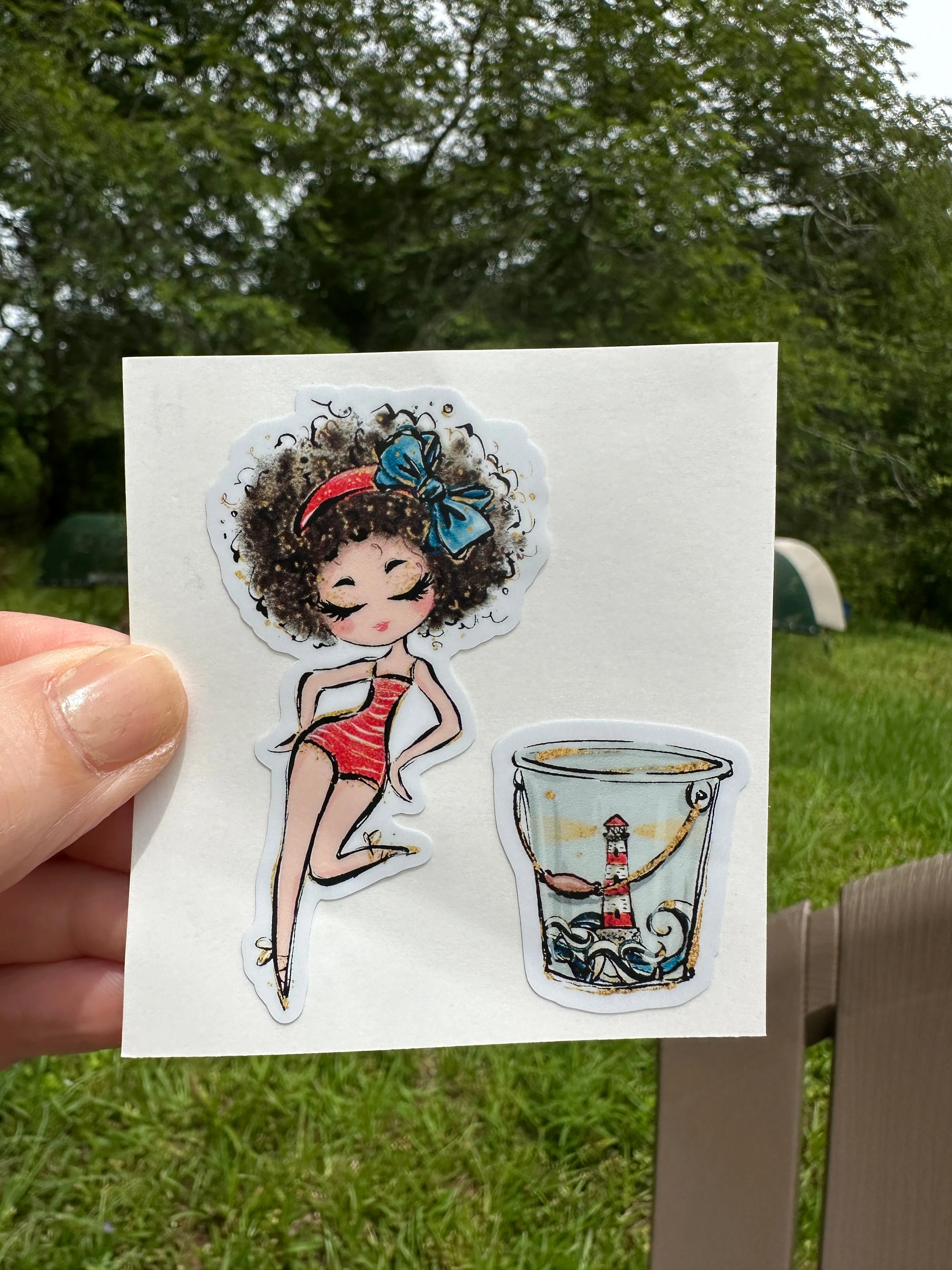 Sticker | Nautical H | Girl with Curly Brown Hair | Waterproof Vinyl Sticker | White | Clear | Permanent | Removable | Window Cling | Glitter | Holographic