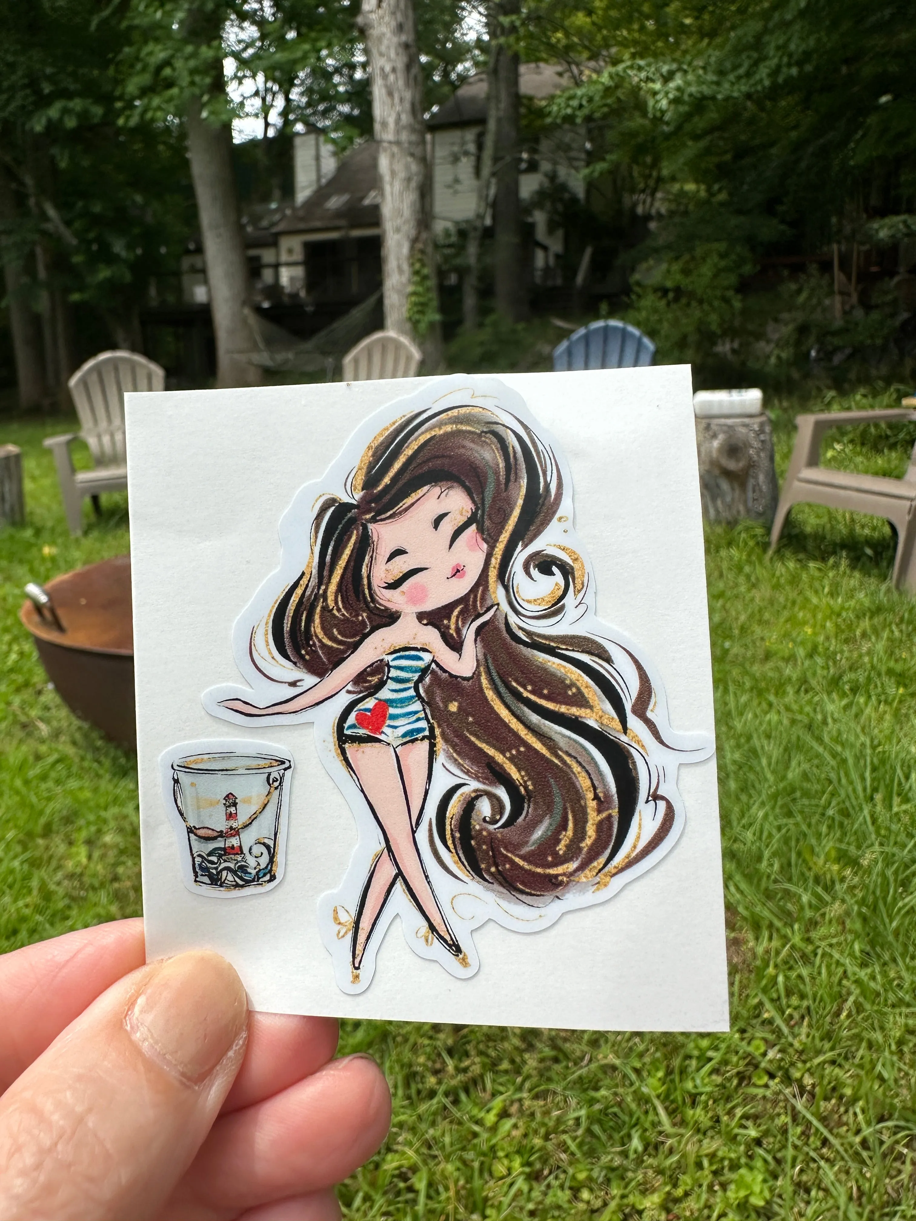Sticker | Nautical I | Girl with Brown Hair | Waterproof Vinyl Sticker | White | Clear | Permanent | Removable | Window Cling | Glitter | Holographic