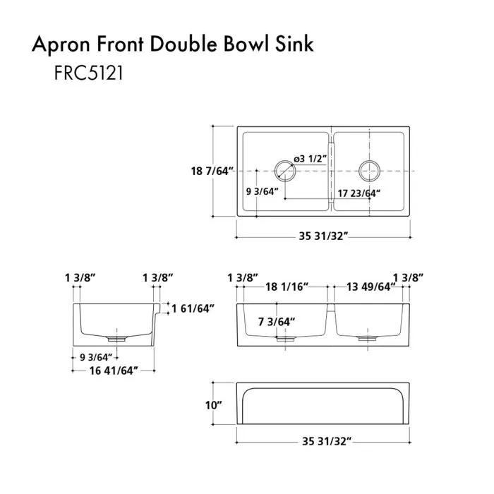 ZLINE Farmhouse Reversible Fireclay Sink in White Gloss (FRC5121-WH-36)
